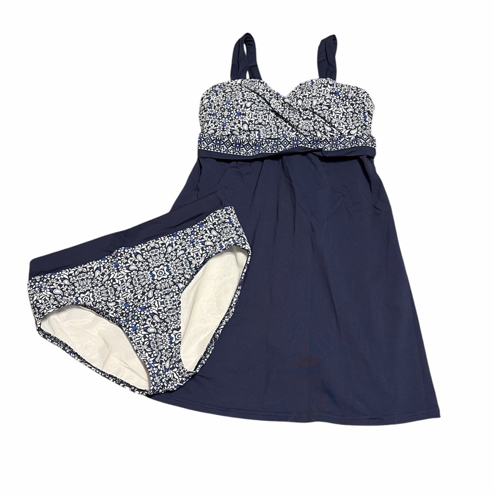 Lands' End Women's Navy and White Swimsuit Set Size 4 - Picture 1 of 9